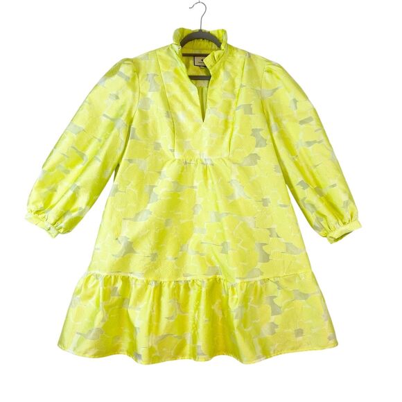 Tuckernuck Citron Fil Coupe Palmerston Dress Womens XXXL (3X) Neon Yellow Ruffle - Picture 1 of 9